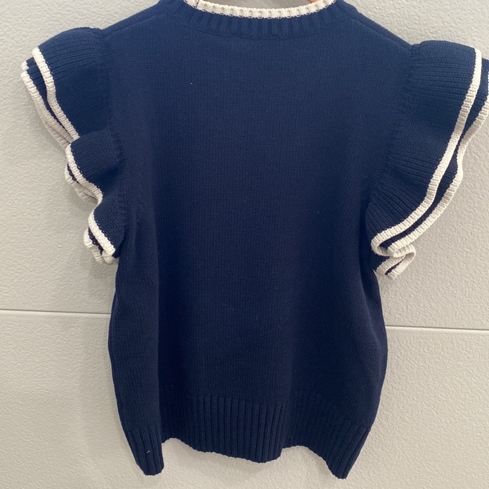 Mint Velvet Navy Knit Ruffle sleeve top - M - Picture 4 of 7